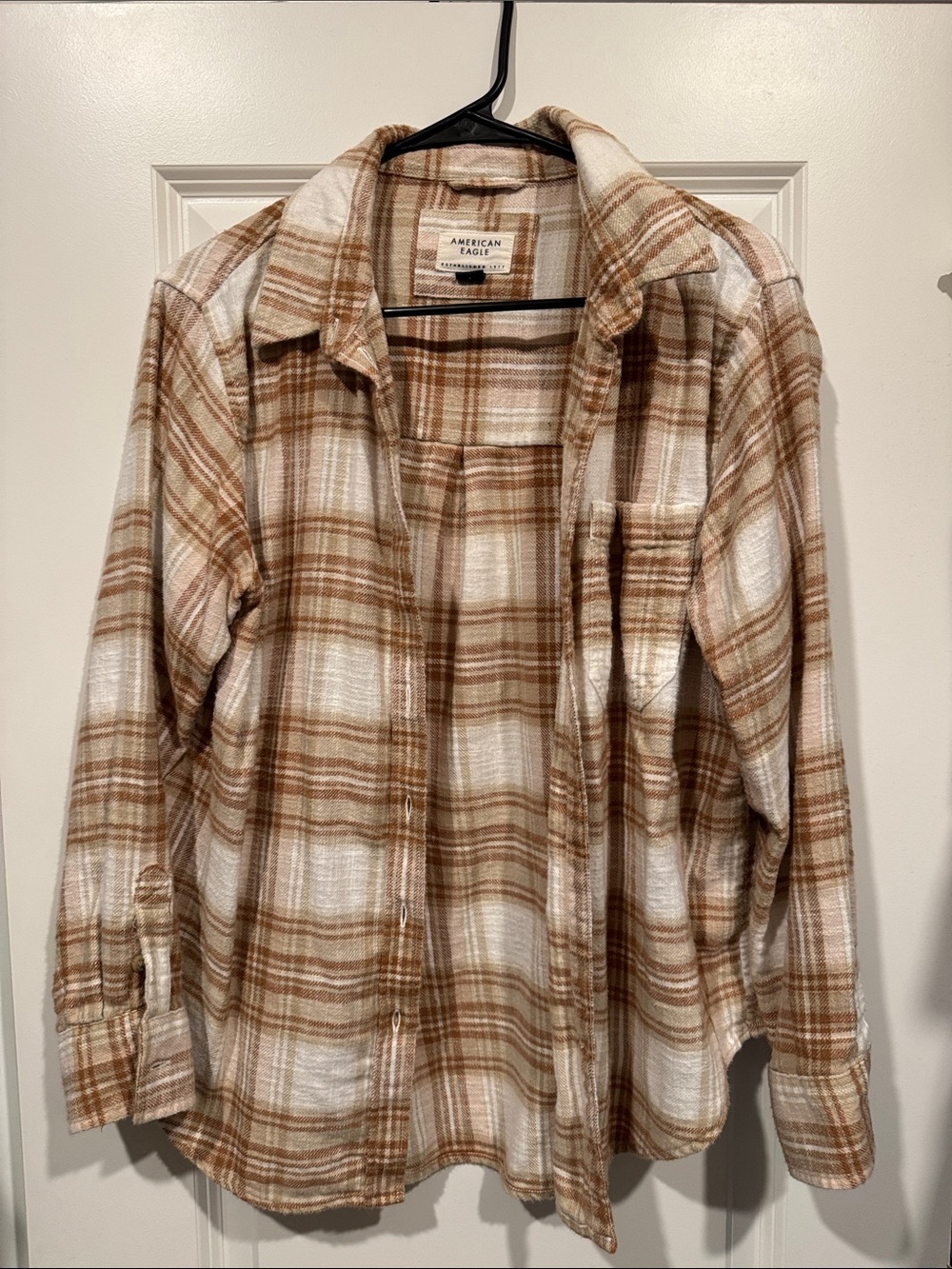 American Eagle Outfitters Tan Plaid Flannel Shirt - women’s